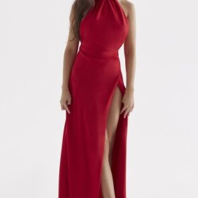 Zanab Red Rose Thigh Slit Maxi Dress - Image 7