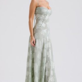 Seren Pistachio Floral Lace Back Maxi Dress - Image 9