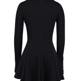 Francesca Black Stretch Crepe Godet Mini Dress - Image 4