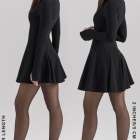Francesca Black Stretch Crepe Godet Mini Dress - Image 12