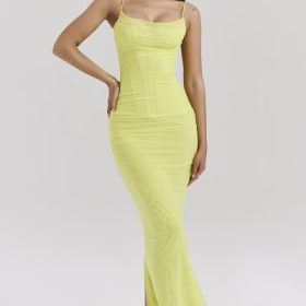 Nalini Acid Lime Corset Maxi Dress - Image 5