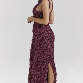 Carena Merlot Plunge Floral Appliqu?? Maxi Dress - Image 8