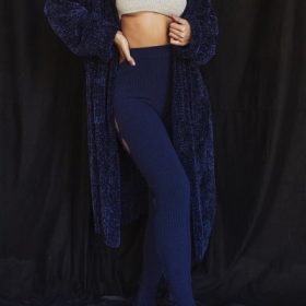 Celine Navy Chenille Slouchy Cardigan - Image 5