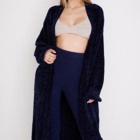 Celine Navy Chenille Slouchy Cardigan - Image 7