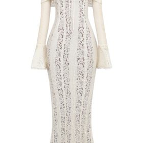 Belle Vintage Cream Floral Lace Off Shoulder Maxi Dress - Image 2