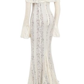 Belle Vintage Cream Floral Lace Off Shoulder Maxi Dress - Image 3