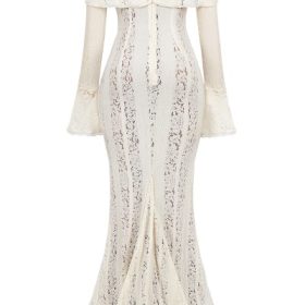 Belle Vintage Cream Floral Lace Off Shoulder Maxi Dress - Image 4