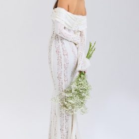 Belle Vintage Cream Floral Lace Off Shoulder Maxi Dress - Image 9