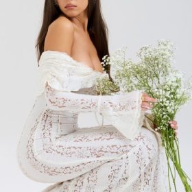 Belle Vintage Cream Floral Lace Off Shoulder Maxi Dress - Image 10