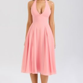 Solada Peach Georgette Halter Sundress - Image 5