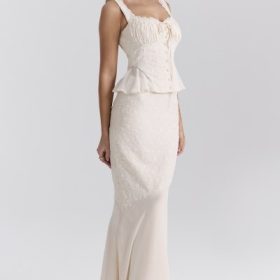 Lana Vintage Cream Cotton Broderie Anglais Maxi Skirt - Image 9