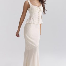 Lana Vintage Cream Cotton Broderie Anglais Maxi Skirt - Image 10
