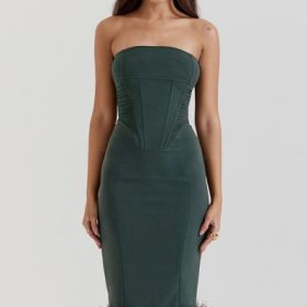 Fionula Emerald Green Strapless Corset Dress - Image 5