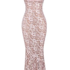 Azzurra Rose Pink Lace Godet Gown - Image 2