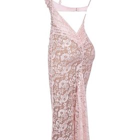 Azzurra Rose Pink Lace Godet Gown - Image 3