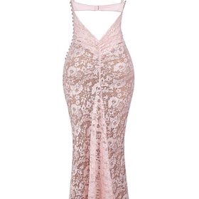 Azzurra Rose Pink Lace Godet Gown - Image 4