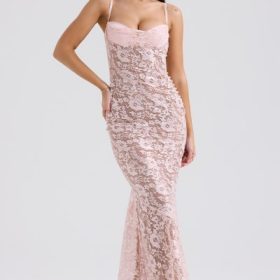 Azzurra Rose Pink Lace Godet Gown - Image 5
