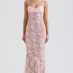 Azzurra Rose Pink Lace Godet Gown - Image 7