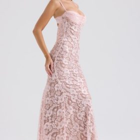 Azzurra Rose Pink Lace Godet Gown - Image 9