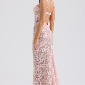 Azzurra Rose Pink Lace Godet Gown - Image 10