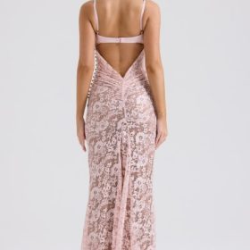 Azzurra Rose Pink Lace Godet Gown - Image 11