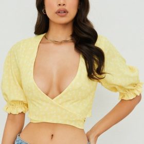 Alanya Lemon Floral Tie Front Top - Image 5