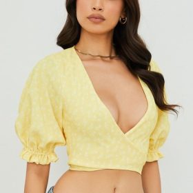 Alanya Lemon Floral Tie Front Top - Image 8