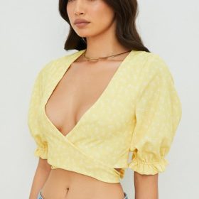Alanya Lemon Floral Tie Front Top - Image 9
