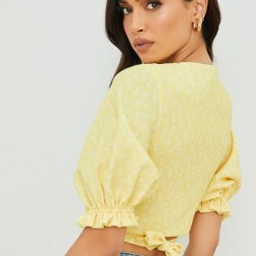 Alanya Lemon Floral Tie Front Top - Image 10