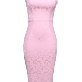 Ophelle Pink Jacquard Lace Up Bodycon Midi Dress - Image 2