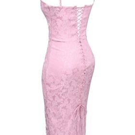 Ophelle Pink Jacquard Lace Up Bodycon Midi Dress - Image 3