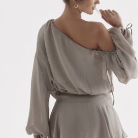 Wilhelmina Ash Green Off Shoulder Dress