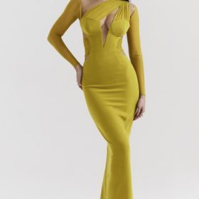 Zahra Chartreuse Plunge Maxi Dress - Image 5