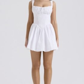 Natassia White Cotton Mini Dress - Image 6