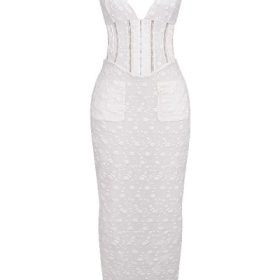 Sophina White Cotton Broderie Anglais Plunge Maxi Dress - Image 2