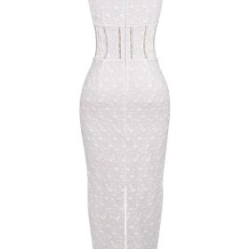 Sophina White Cotton Broderie Anglais Plunge Maxi Dress - Image 4