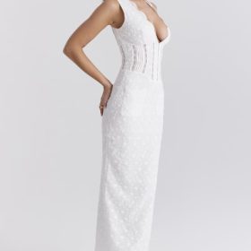 Sophina White Cotton Broderie Anglais Plunge Maxi Dress - Image 11
