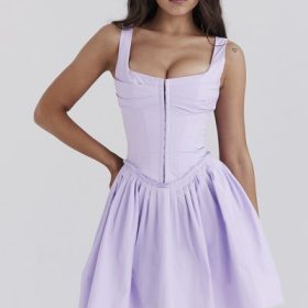Cupid Orchid Pleated Cotton Mini Dress - Image 5