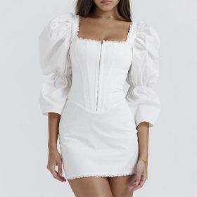Matilda White Puff Sleeve Corset Dress - Image 5