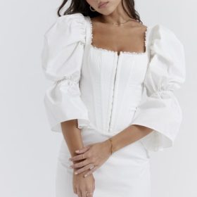 Matilda White Puff Sleeve Corset Dress - Image 11