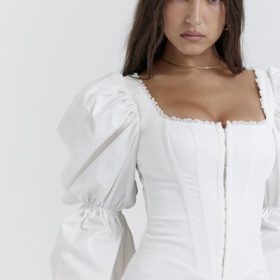 Matilda White Puff Sleeve Corset Dress - Image 12
