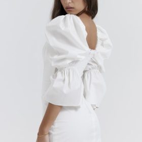 Matilda White Puff Sleeve Corset Dress - Image 13
