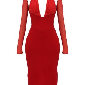 Yasmin Scarlet Plunge Midi Dress - Image 2
