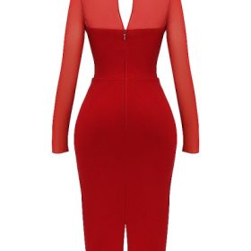 Yasmin Scarlet Plunge Midi Dress - Image 4