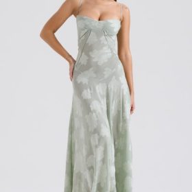 Seren Pistachio Floral Lace Back Maxi Dress - Image 5