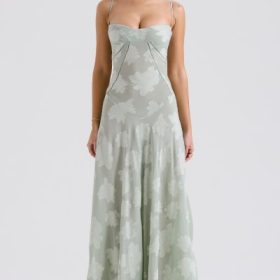 Seren Pistachio Floral Lace Back Maxi Dress - Image 7