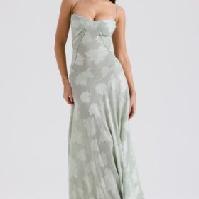Seren Pistachio Floral Lace Back Maxi Dress - Image 8