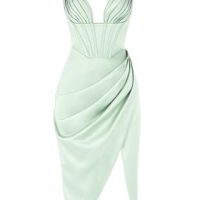 Faye Pistachio Satin Corset Midi Dress - Image 2