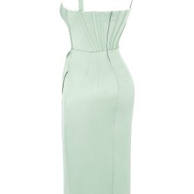 Faye Pistachio Satin Corset Midi Dress - Image 3