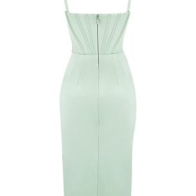 Faye Pistachio Satin Corset Midi Dress - Image 4